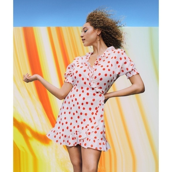 Rixo Target Puff Sleeve Dotted Wrap Mini Dress Cotton Blend Size Small - Picture 1 of 10